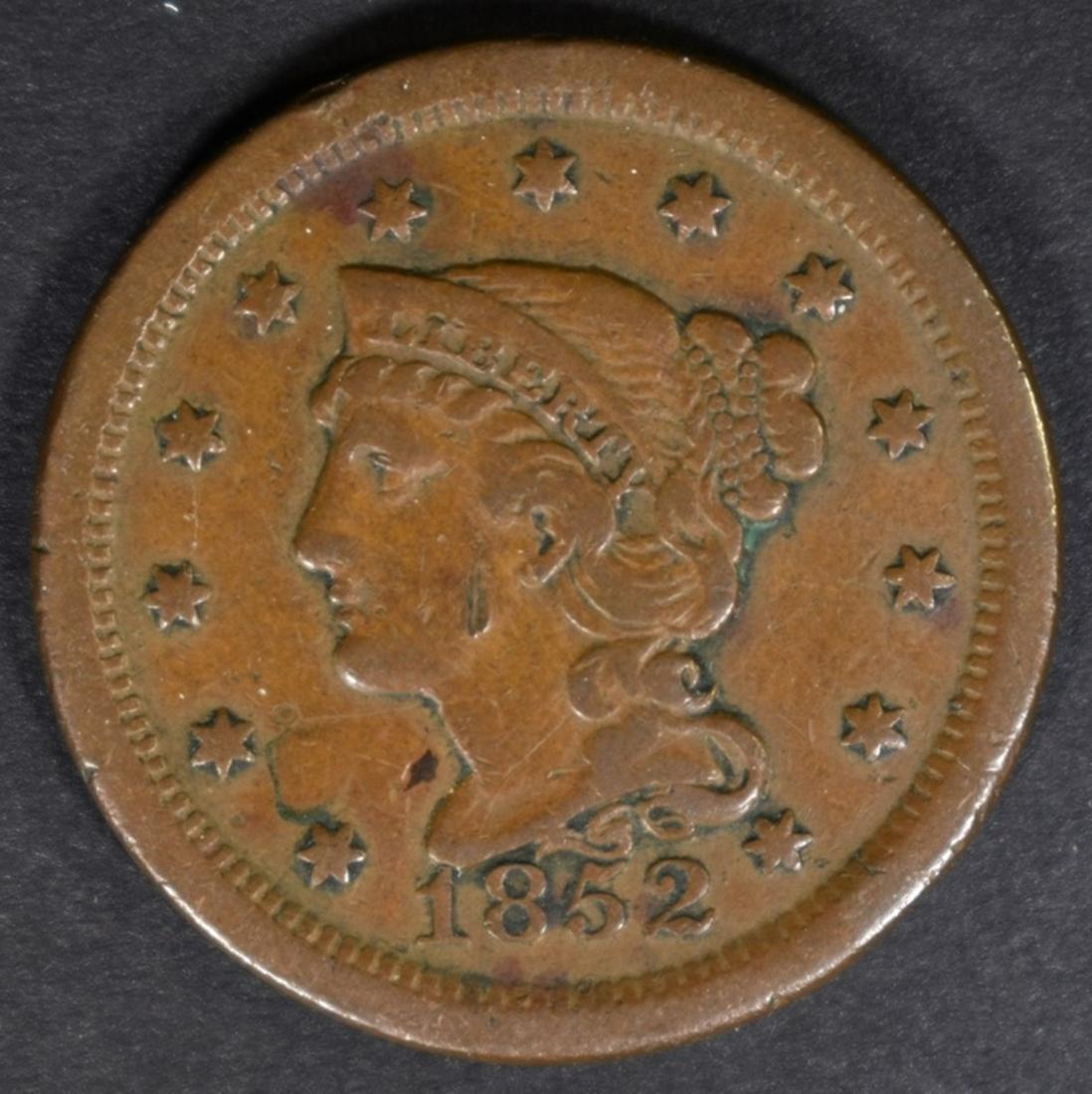 1852 LARGE CENT ROTATED REVERSE ERROR: LEADERS IN ONLINE AUCTIONS ESTIMATE $70 - $90.