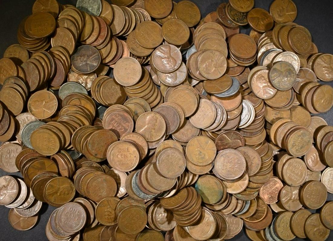 500-MIXED DATE CIRC LINCOLN WHEAT CENTS: TOP RATED AUCTION HOUSE ESTIMATE $90 - $110.