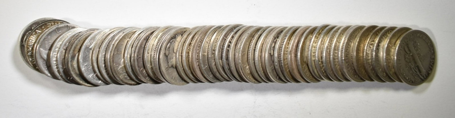 54-CIRC 90% SILVER DIME MIX OF MERCURY & ROOSEVELT: BID WITH SILVER CITY AUCTIONS ESTIMATE $125 - $140.