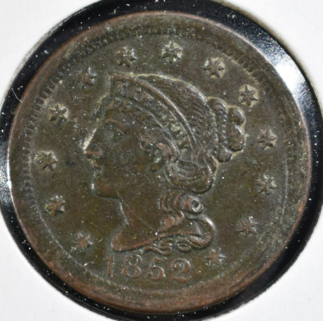 1852 LARGE CENT AU: TOP RATED AUCTION HOUSE ESTIMATE $110 - $130.