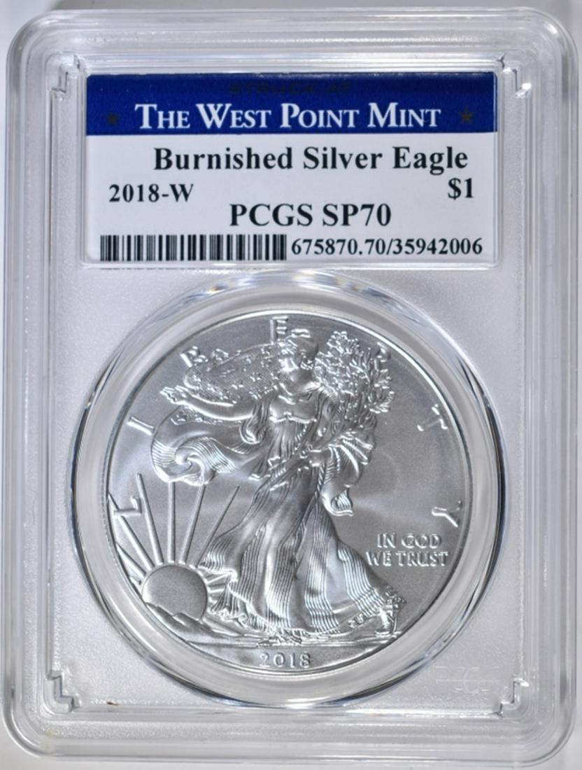 2018-W BURNISHED SILVER EAGLE PCGS SP-70: WE SHIP WITHIN 48 HOURS OF PAYMENT ESTIMATE $110 - $130.
