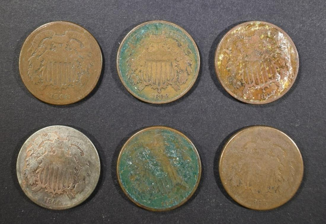 LOT OF 6 2-CENT PIECES 1864-1869.: BID WITH SILVER CITY AUCTIONS ESTIMATE $100 - $125.