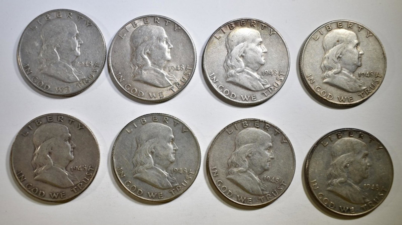 CIRC FRANKLIN HALF DOLLAR LOT:: 2-1948 & 6-1948-D ESTIMATE $110 - $130.