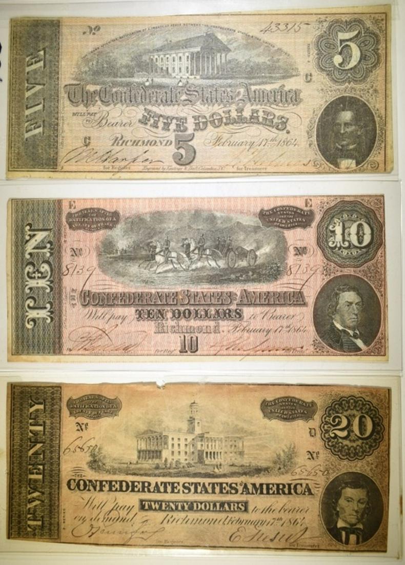$5, $10, $20 CONFEDERATE CURRENCY: TOP RATED AUCTION HOUSE. ESTIMATE $75 - $100.