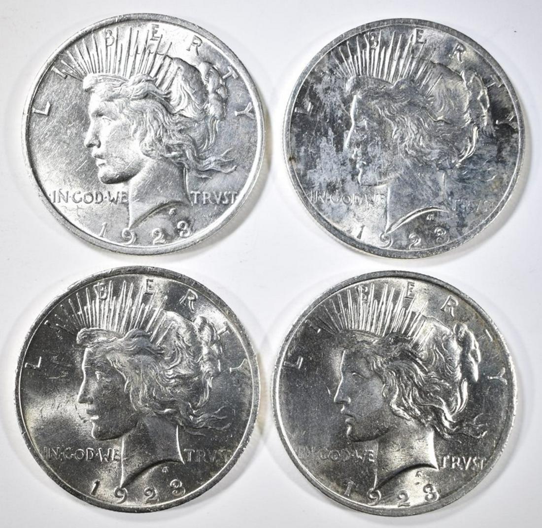 4 1923 AU/BU PEACE DOLLARS: TOP RATED AUCTION HOUSE. ESTIMATE $110 - $130.