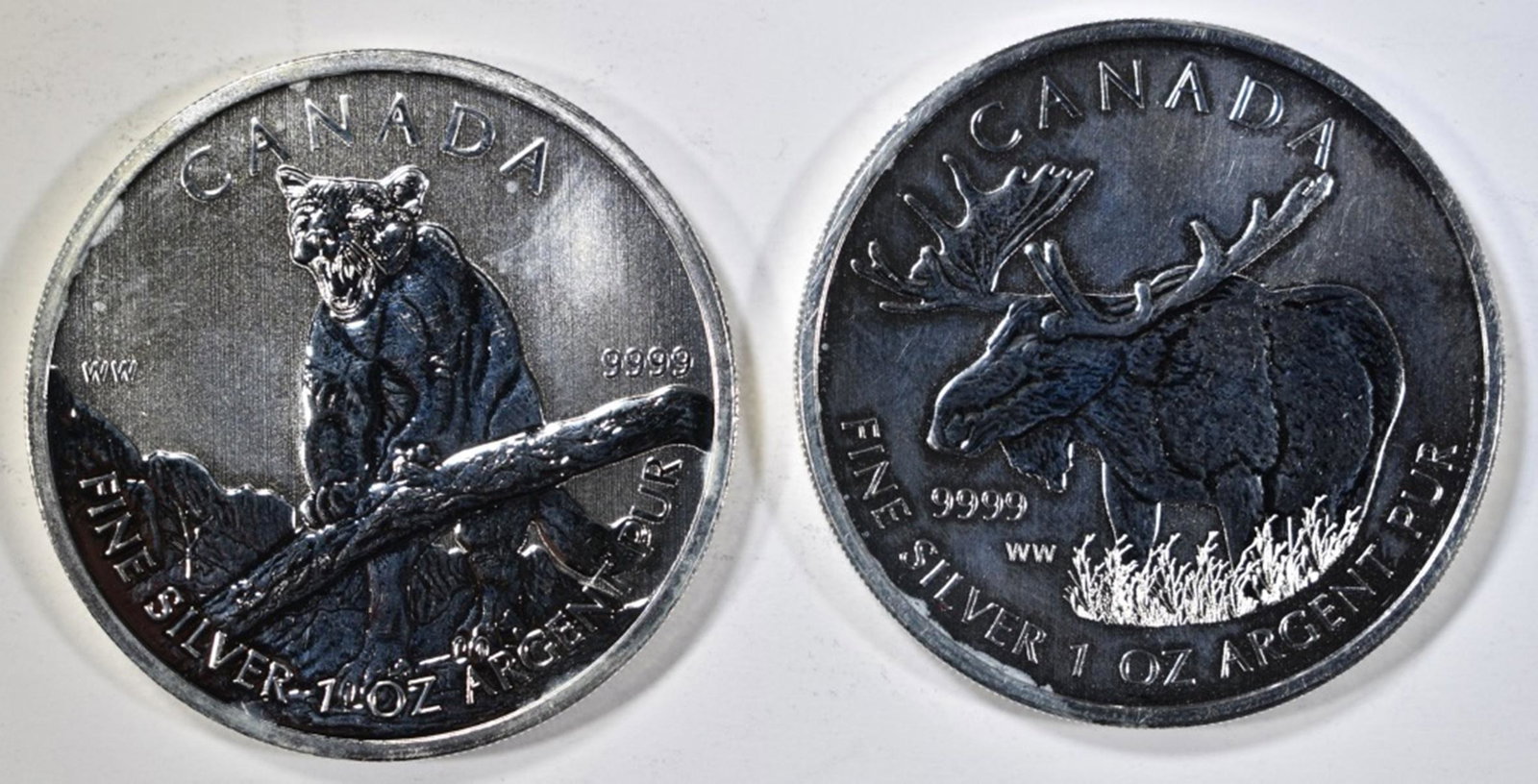 2-BU 2012 CANADIAN 1oz SILVER COINS:: MOOSE & COUGAR ESTIMATE $85 - $95.
