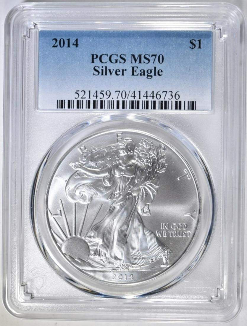 2014 AMERICAN SILVER EAGLE PCGS MS-70: BID WITH SILVER CITY AUCTIONS ESTIMATE $90 - $110.