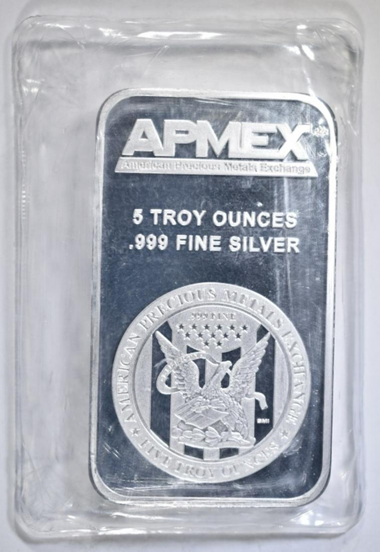 FIVE OUNCE .999 SILVER BAR APMEX (1 of 2)