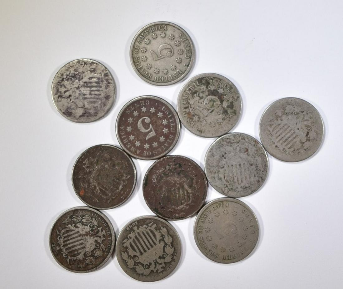 LOT OF 11 MIXED DATE SHIELD NICKELS AG-VG: (1 of 1)