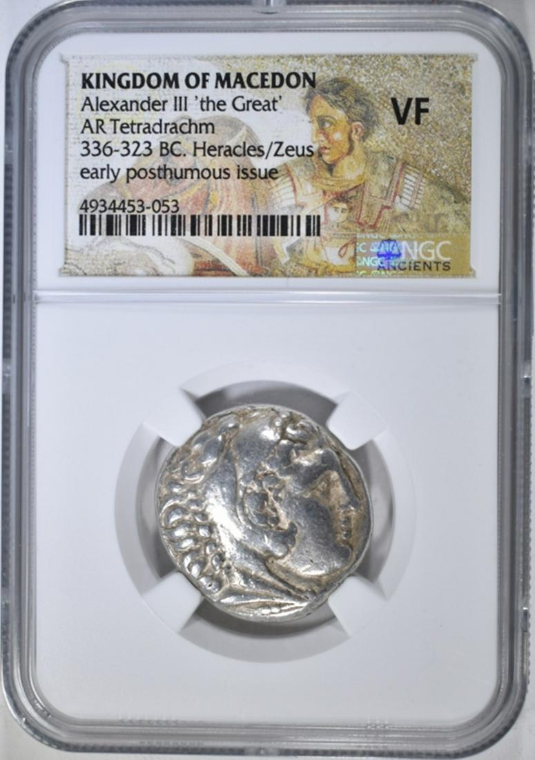 336-323 BC HERACLES/ZEUS NGC VF: KINGDOM OF MACEDON. ALEXANDER III 'THE GREAT' AR TETRADRACHM. ESTIMATE $650 - $700.