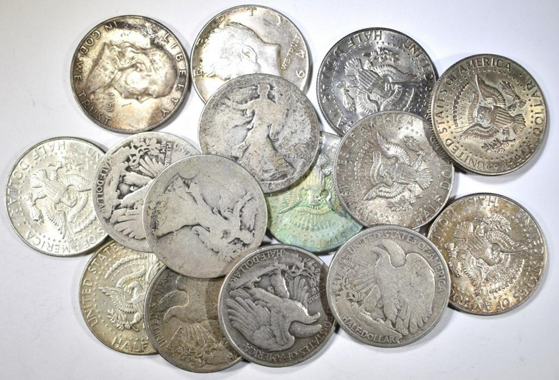 15-90% SILVER MIXED DATE U.S. HALF DOLLARS (1 of 3)