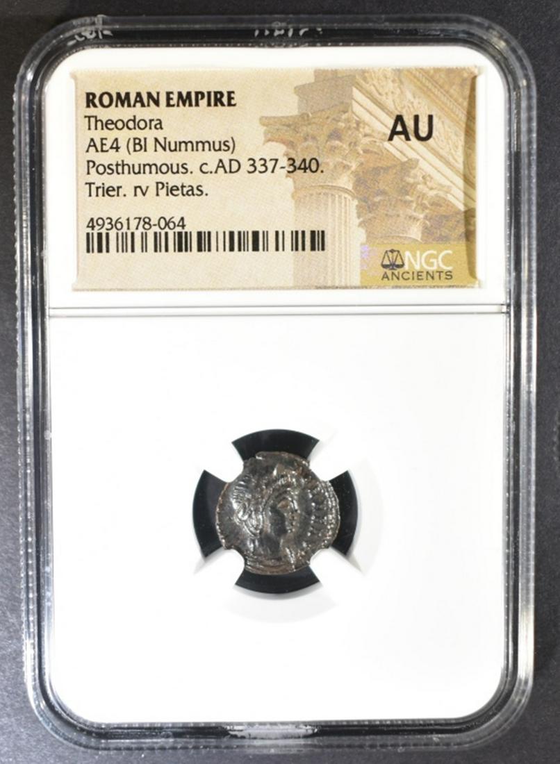 AD 337-340 POSTHUMOUS  AE4 (BI NUMMUS) NGC AU (1 of 4)