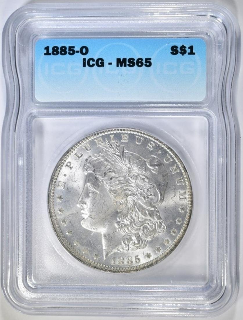 1885-O MORGAN DOLLAR ICG MS-65: CHECK OUT OUR UPCOMING AUCTIONS ESTIMATE $125 - $150.