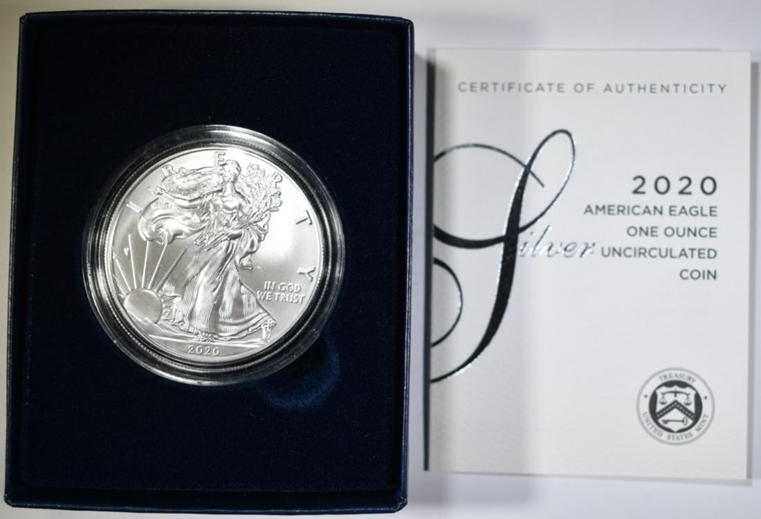 2020-W BURNISHED SILVER EAGLE ORIG BOX/COA (1 of 3)
