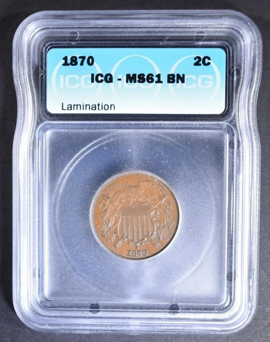 1870 2-CENT PIECE  ICG MS-61 BN LAMINATION (1 of 4)