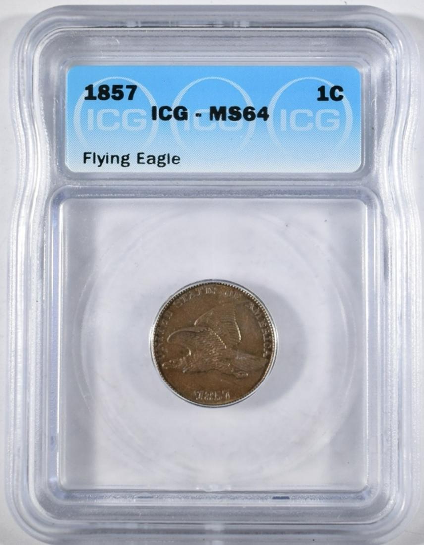 1857 FLYING EAGLE CENT  ICG MS-64 (1 of 4)