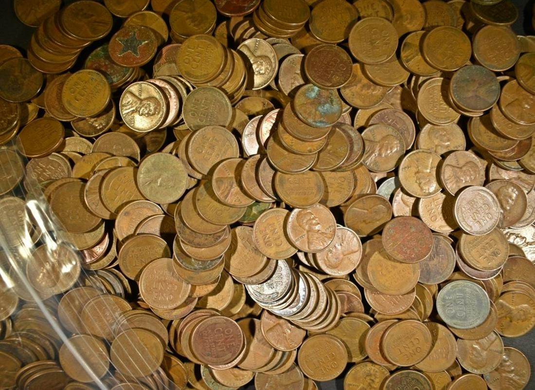 500-MIXED DATE CIRC LINCOLN WHEAT CENTS: BID WITH SILVER CITY AUCTIONS ESTIMATE $90 - $110.