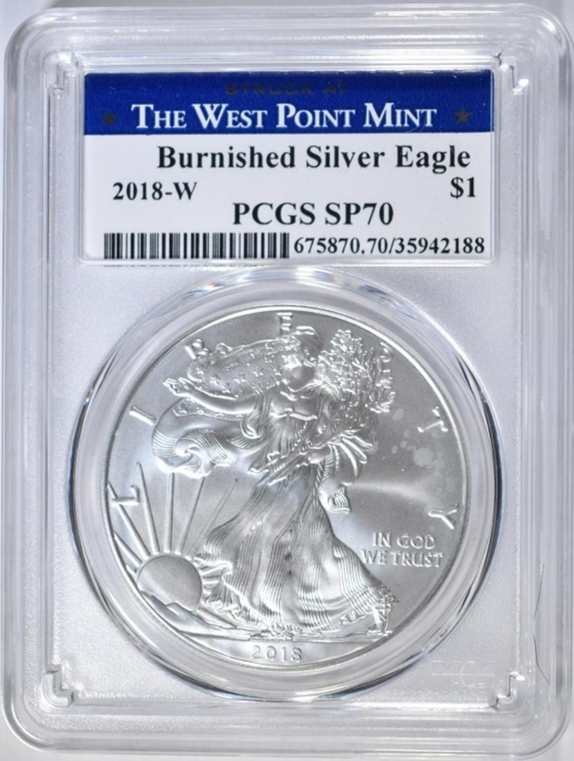 2018-W BURNISHED SILVER EAGLE PCGS SP-70 (1 of 4)