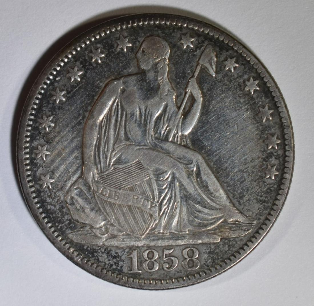 1858 SEATED HALF  XF/AU (1 of 2)