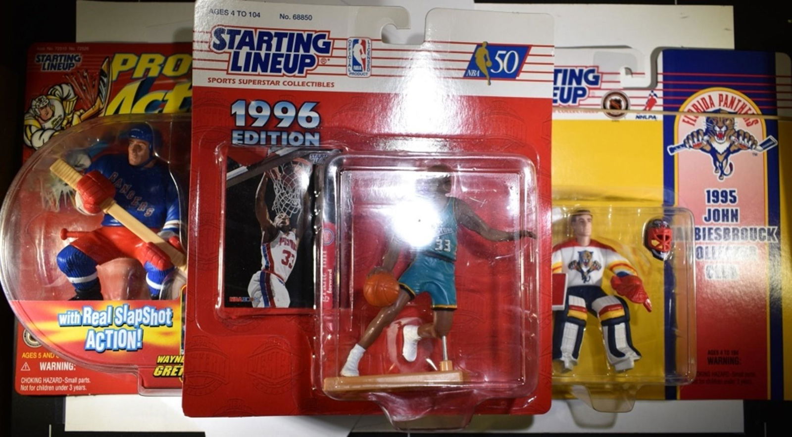 LOT OF STARTING LINEUPS:: WAYNE GRETZKY & JOHN VANBIESBROUCK HOCKEY AND GRANT HILL BASKETBALL ESTIMATE $35 - $45.