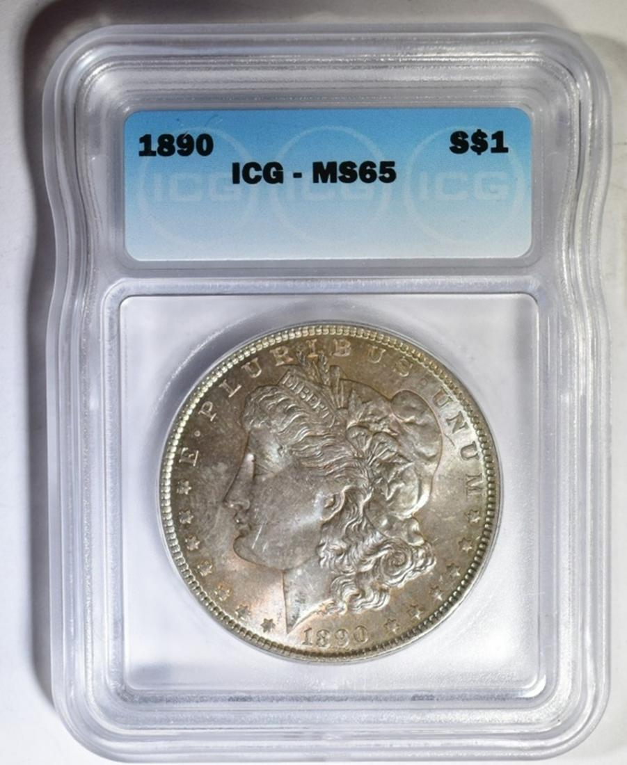 1890 MORGAN DOLLAR ICG MS-65: BID WITH SILVER CITY AUCTIONS ESTIMATE $600 - $700.
