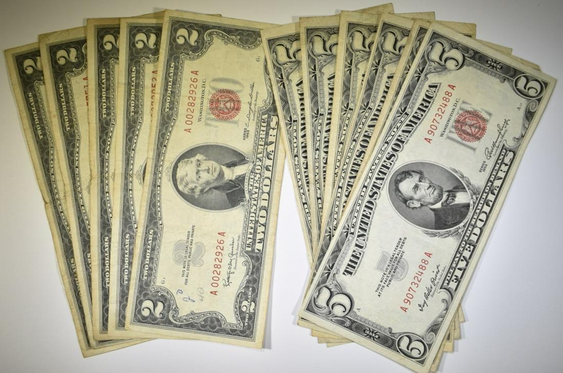 (5) $2  & (6)  $5 U.S. NOTE RED SEALS (1 of 3)