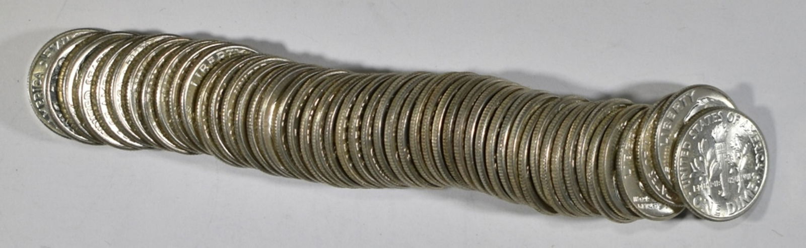 ROLL OF 90% SILVER ROOSEVELT DIMES: (49) 1964-D & (1) 1958. ESTIMATE $100 - $125.