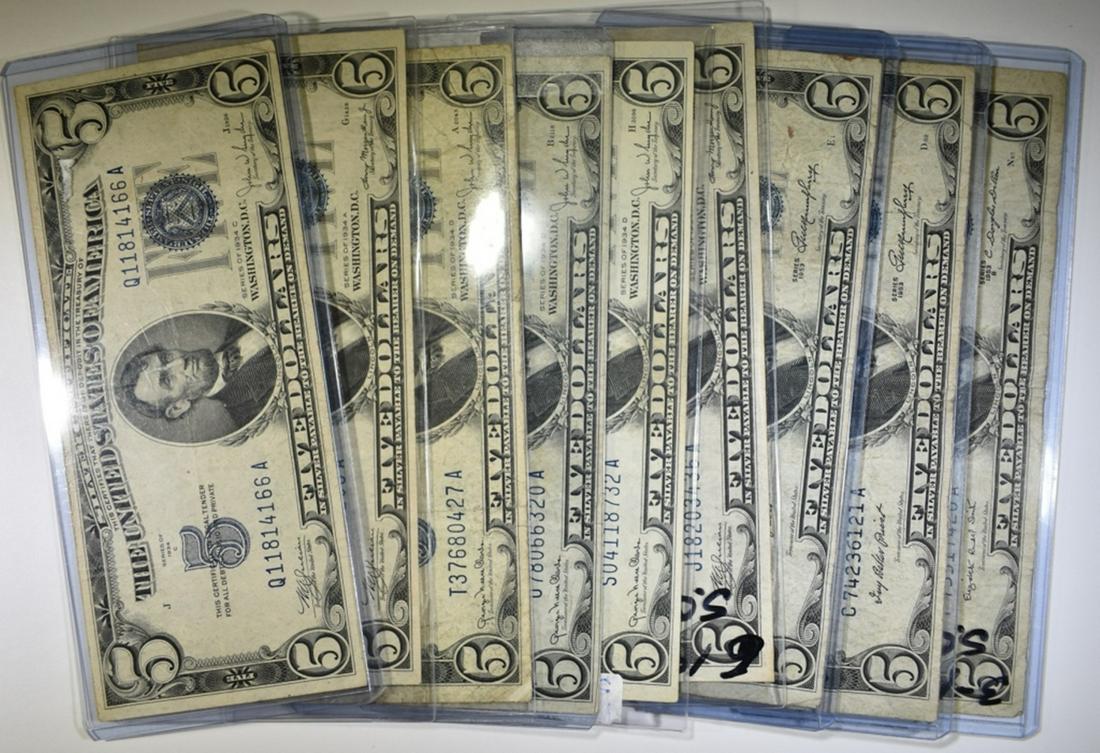 (9) $5.00 SILVER CERTIFICATES (1 of 2)