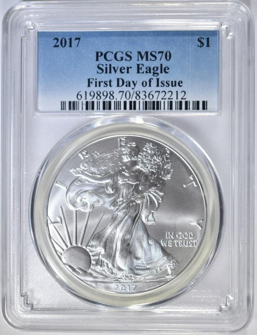 2017 AM. SILVER EAGLE, PCGS MS-70 FIRST DAY ISSUE (1 of 4)