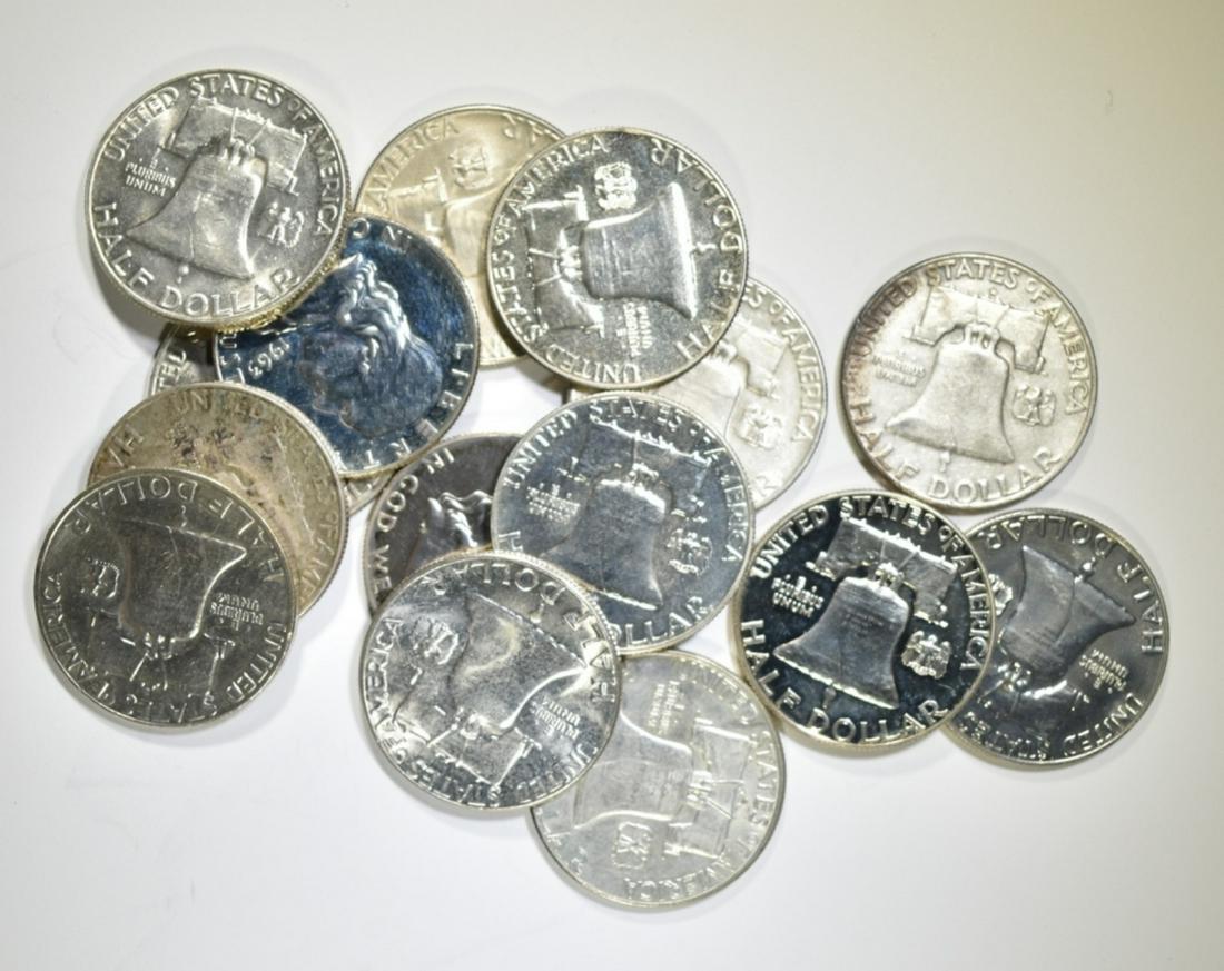 15 MIXED DATE FRANKLIN HALF DOLLARS (1 of 1)