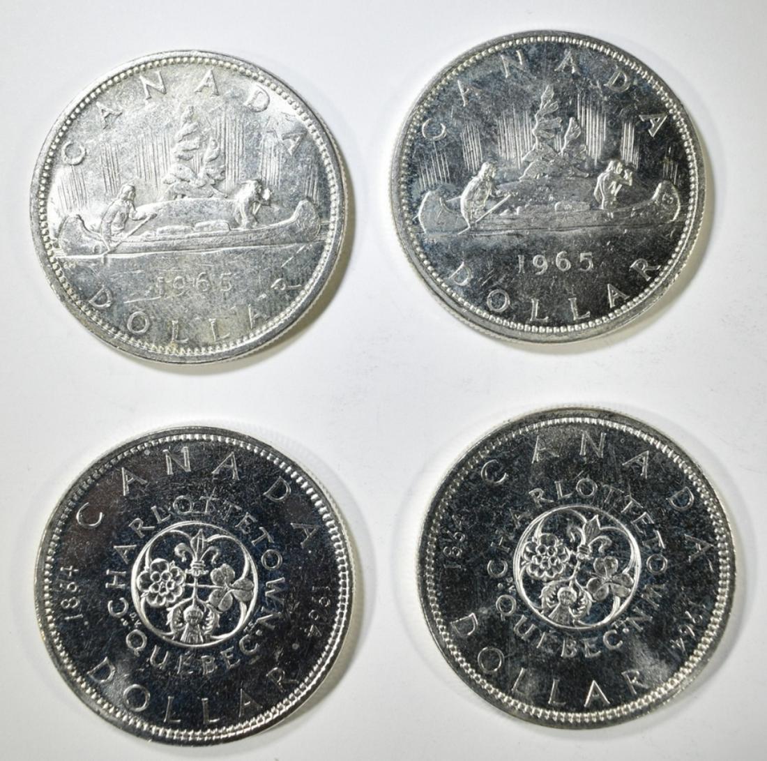 2-1964 & 2-65 CANADIAN SILVER DOLLARS: BID WITH SILVER CITY AUCTIONS ESTIMATE $110 - $130.