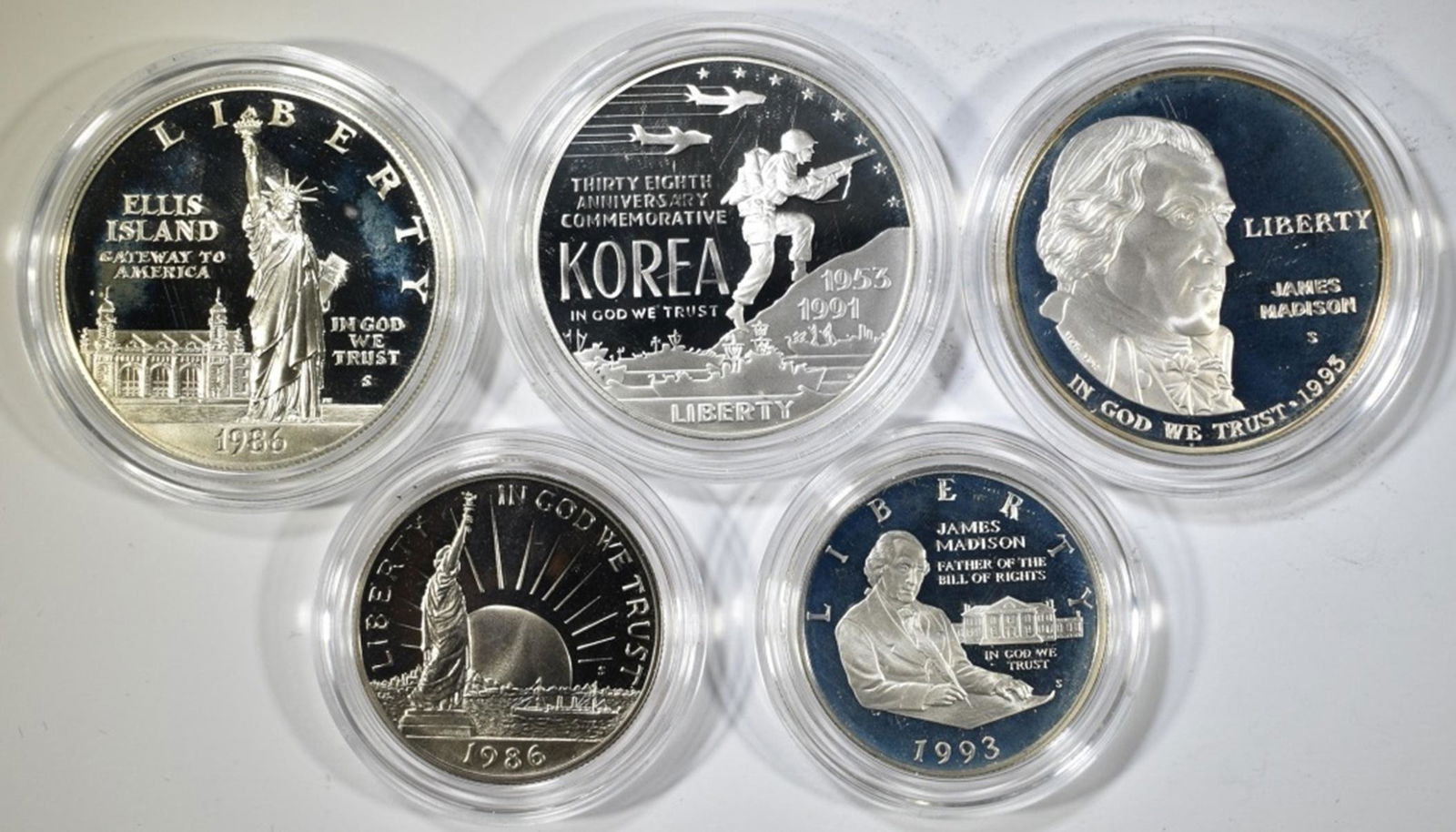 LOT OF 5 PROOF COMMEMORATIVE COINS: (1 of 2)