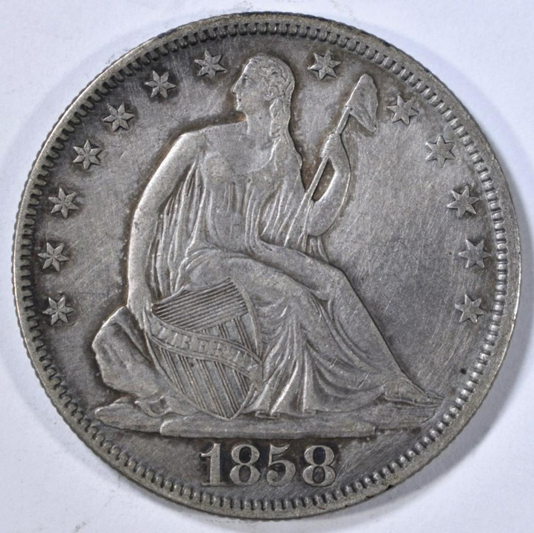 1858 SEATED LIBERTY HALF DOLLAR XF (1 of 2)