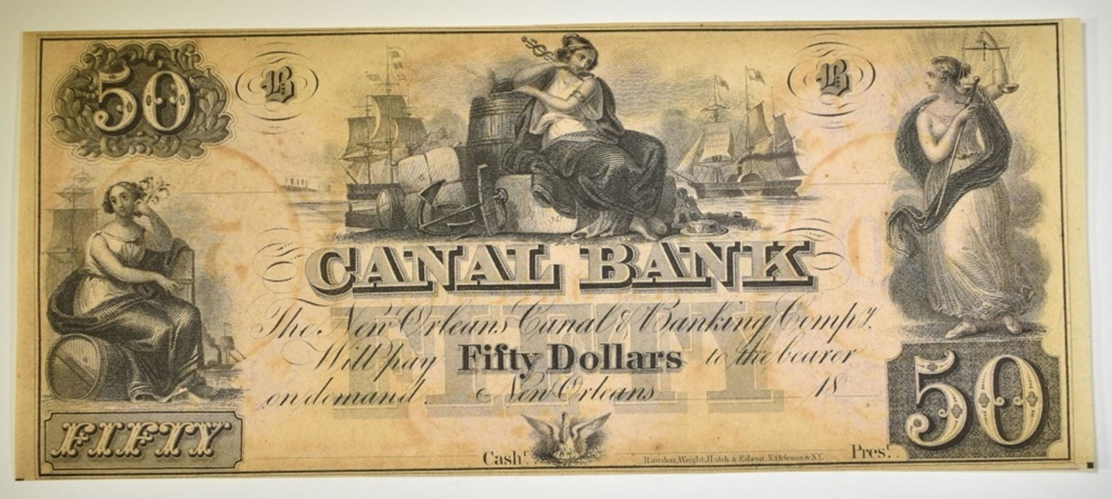 18-- $50 REMAINDER NOTE CANAL BANK NNEW ORLEANS (1 of 2)