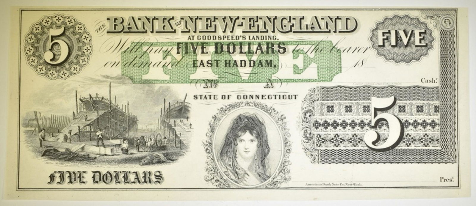 18-- $5 BANK OF NEW ENGLAND REMAINDER NOTE CU (1 of 2)
