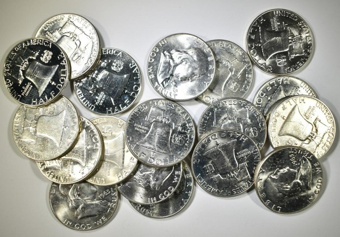 LOT OF 18 MIXED DATE FRANKLIN HALF DOLLARS (1 of 2)
