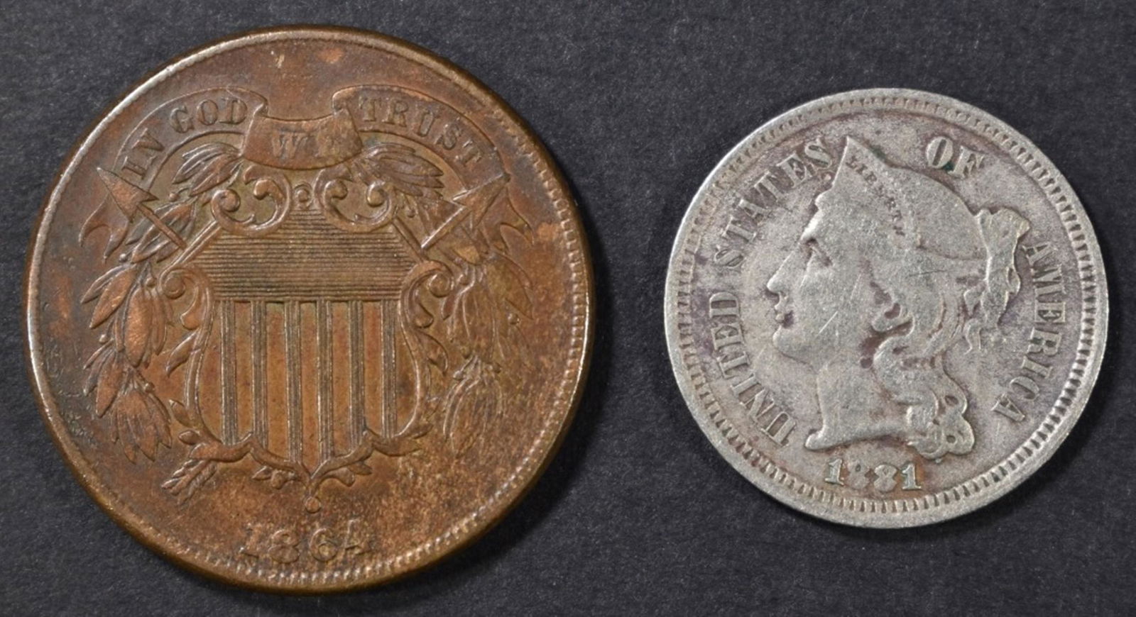 COLLECTOR'S LOT; 1864 2 CENT PIECE VF & 1881 (1 of 2)