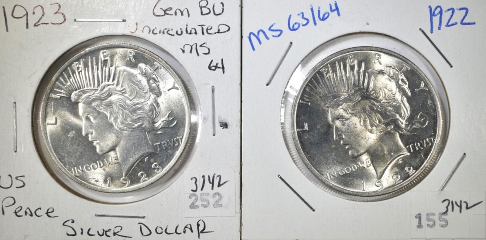 1922 & 1923 PEACE DOLLARS, CH BU (1 of 2)