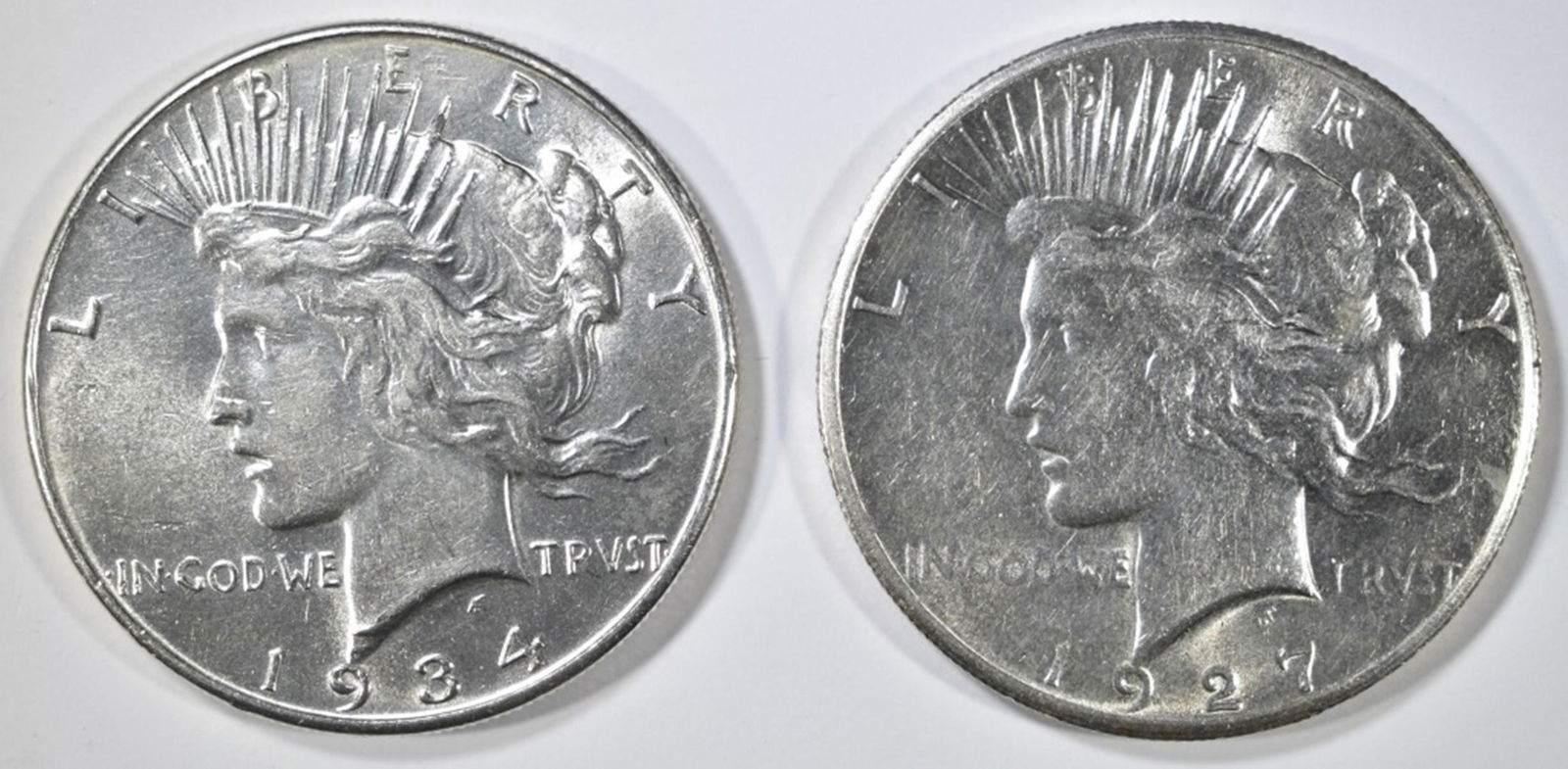 1927 & 1934 PEACE DOLLARS, XF- (1 of 2)
