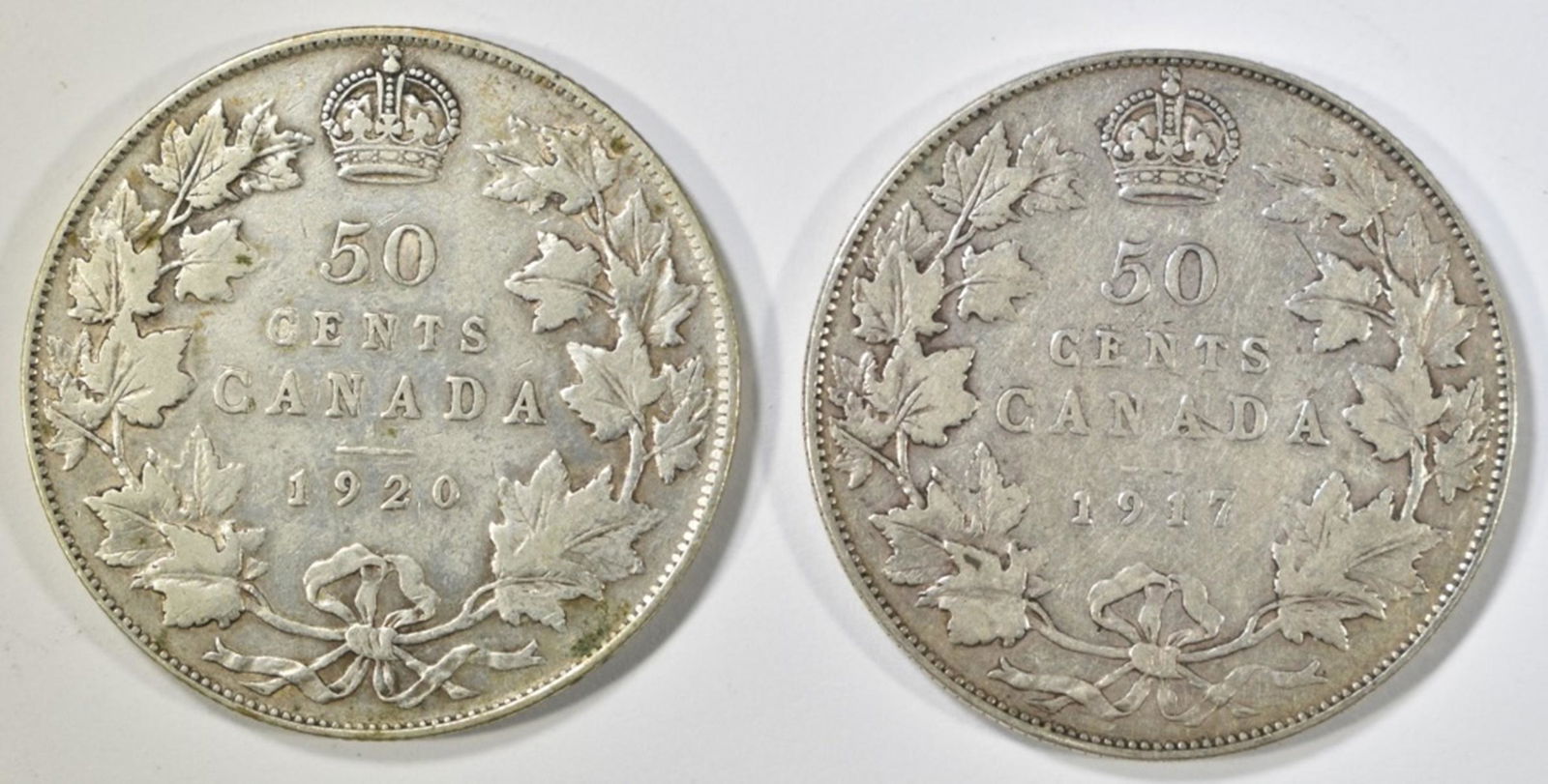 1917 & 1920 SMALL 0 CANADA HALF DOLLARS VF (1 of 2)