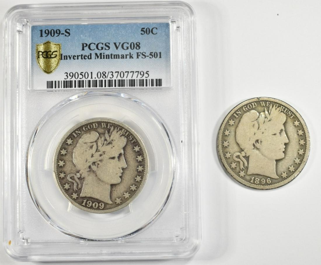 LOT OF 2 BARBER HALF DOLLARS: (1 of 2)