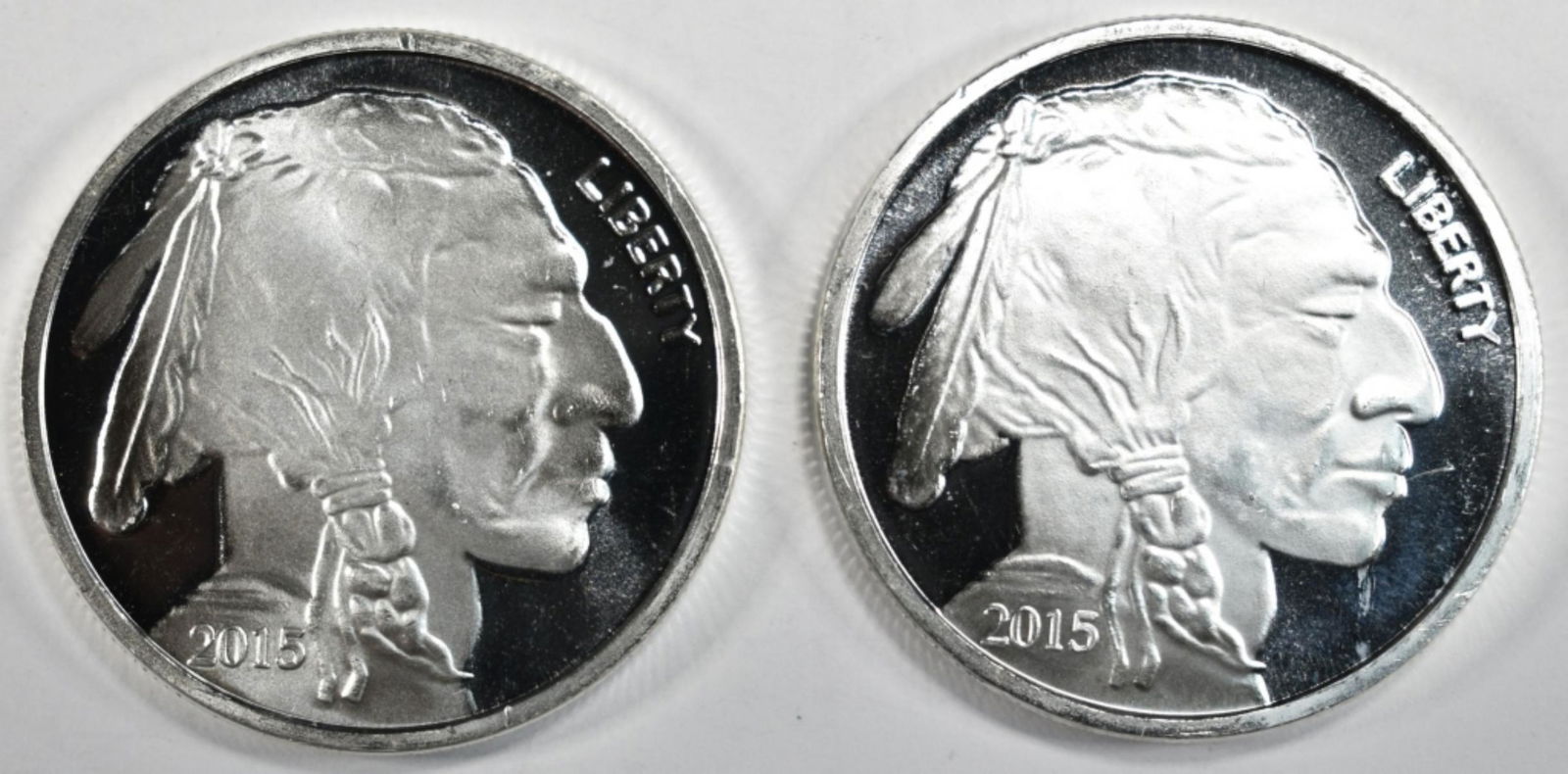 2-BUFFALO/INDIAN 1oz .999 SILVER ROUNDS "PROOF" (1 of 2)