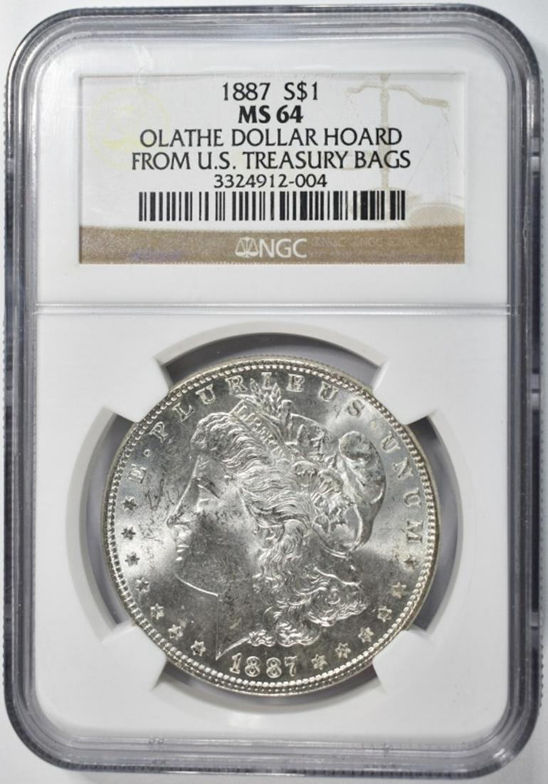 1887 MORGAN DOLLAR, NGC MS-64 OLATHE DOLLAR (1 of 4)