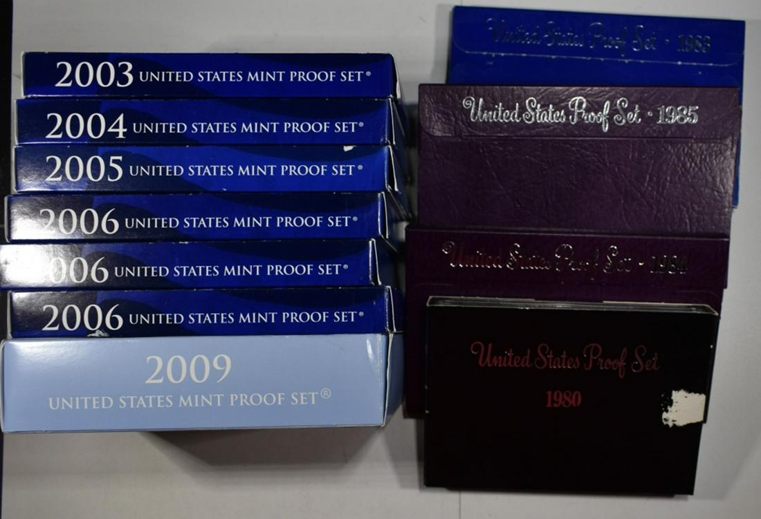 LOT OF 12 U.S. PROOF SETS 1980'S, 90'S,  2000'S. (1 of 1)