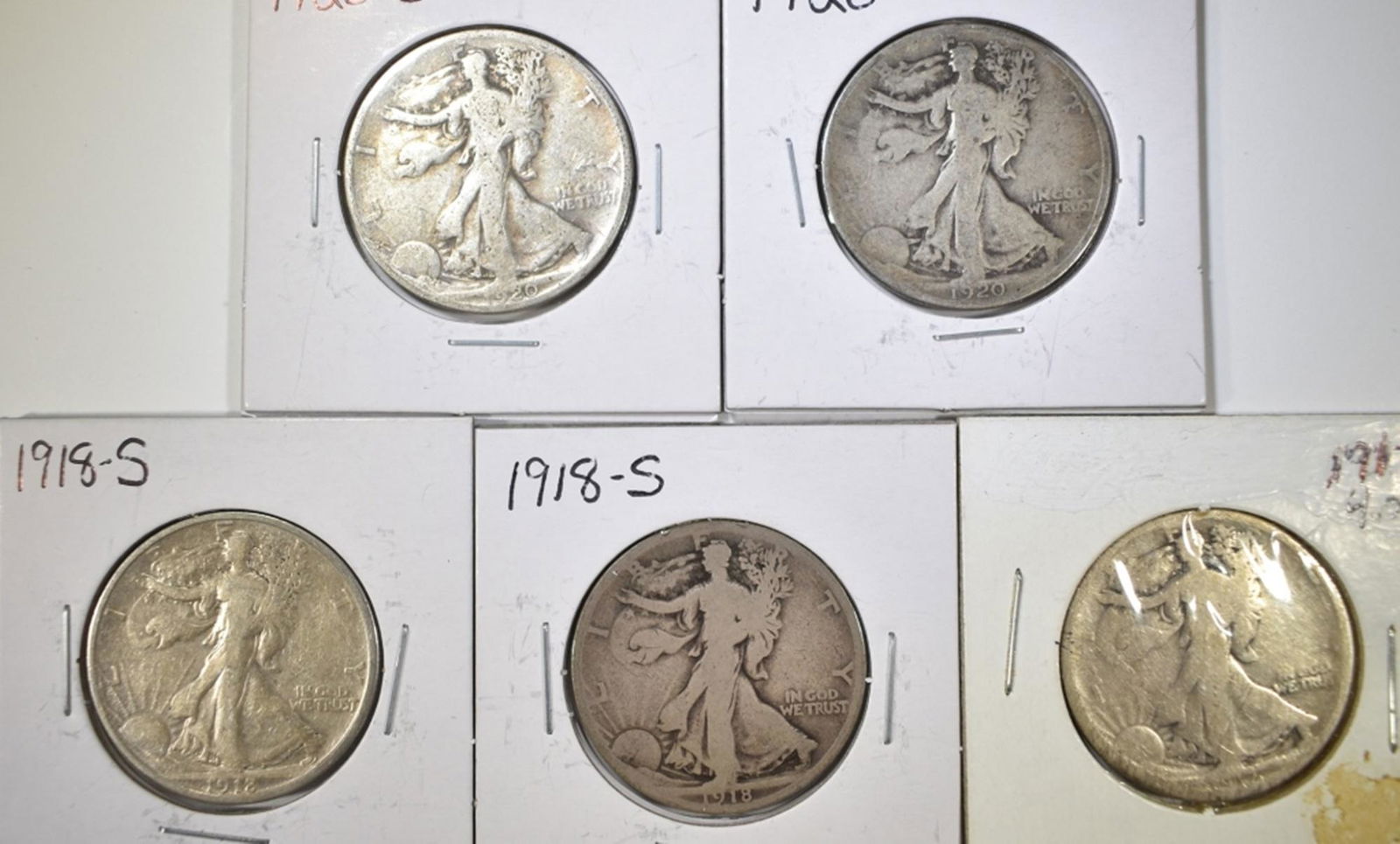5 WALKING LIBERTY HALF DOLLARS: (1 of 2)