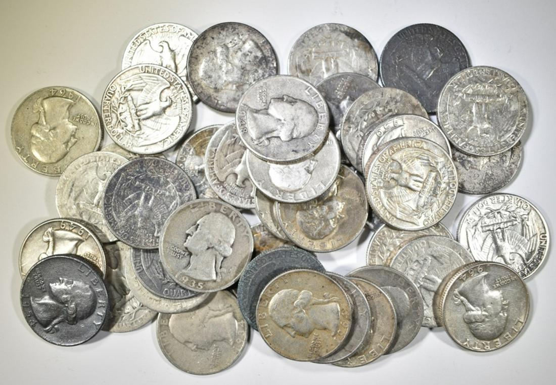 40 MIXED DATE 90% SILVER WASHINGTON QUARTERS (1 of 2)