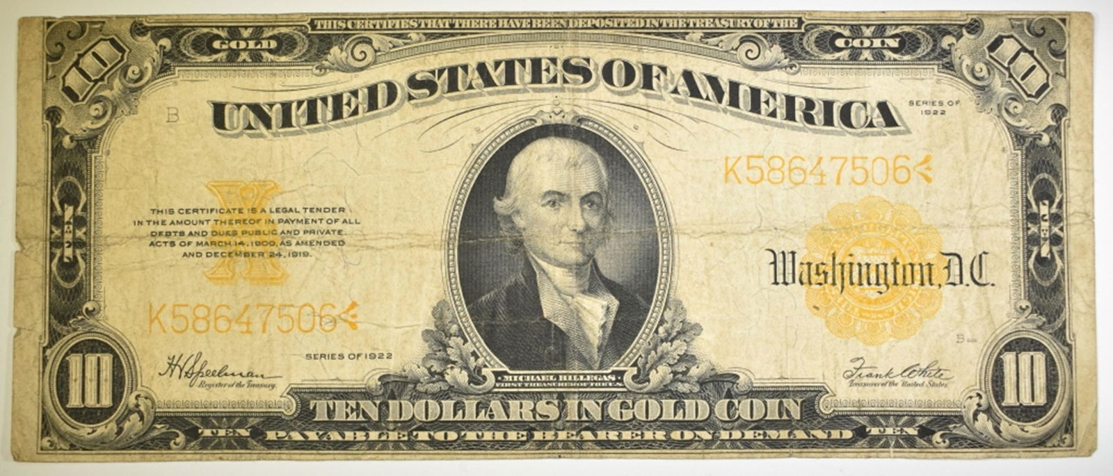 1922 $10 GOLD CERTIFICATE (1 of 2)