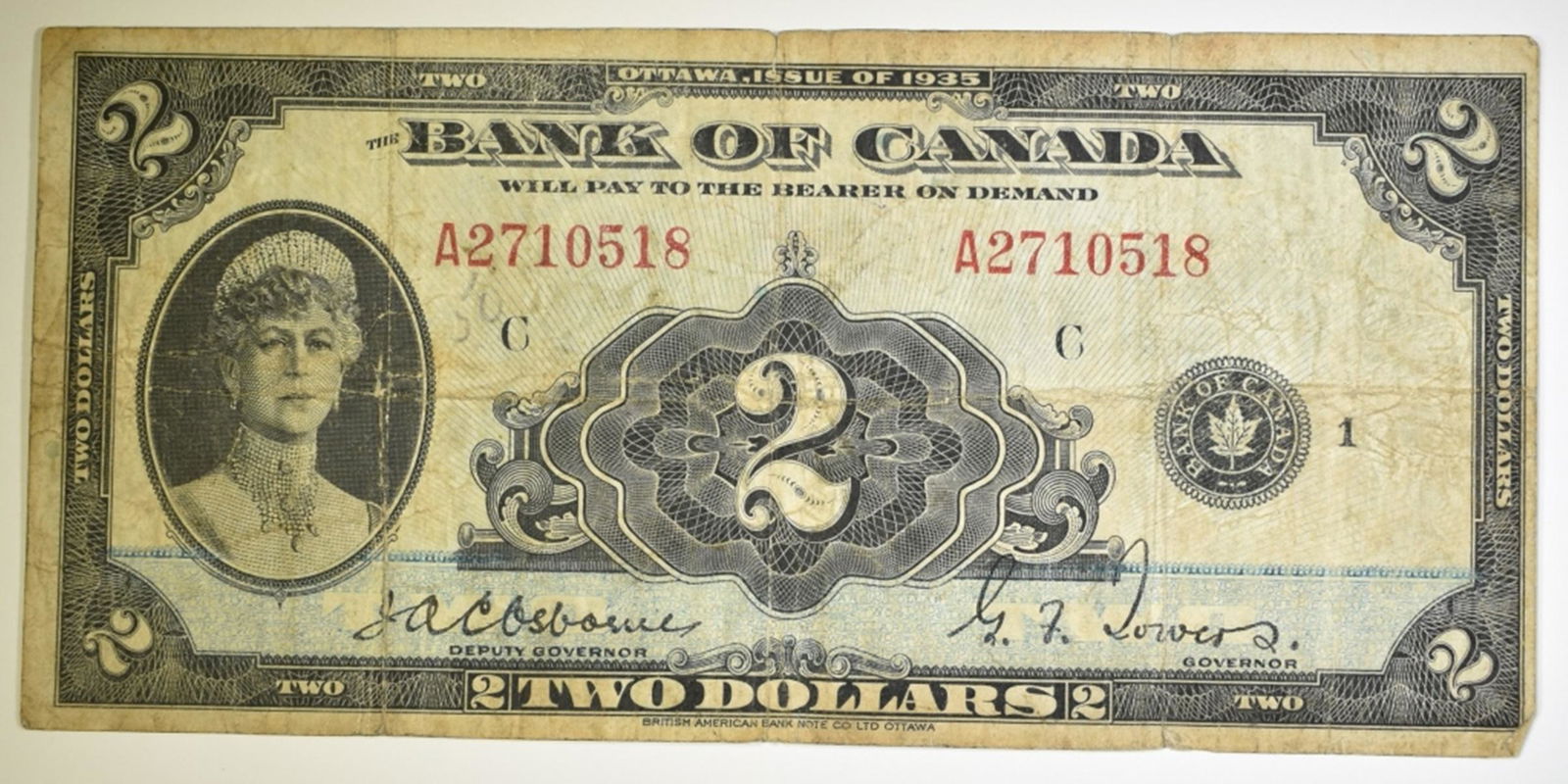 1935 CANADA $2 NOTE IN ENGLISH.  NICE VF (1 of 2)