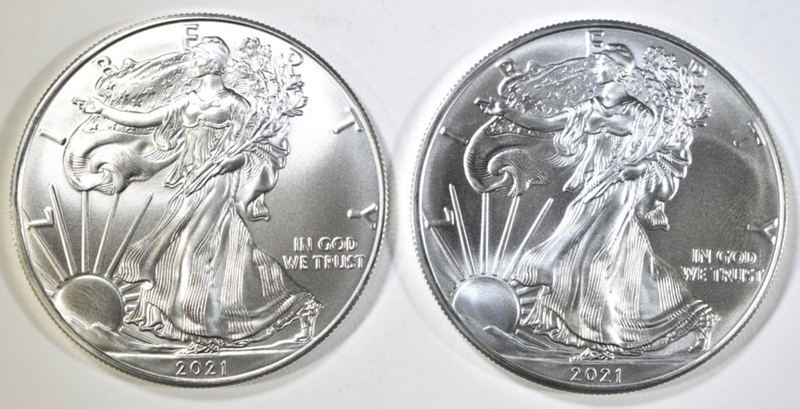 2-GEM BU T-1 2021 AMERICAN SILVER EAGLES (1 of 2)