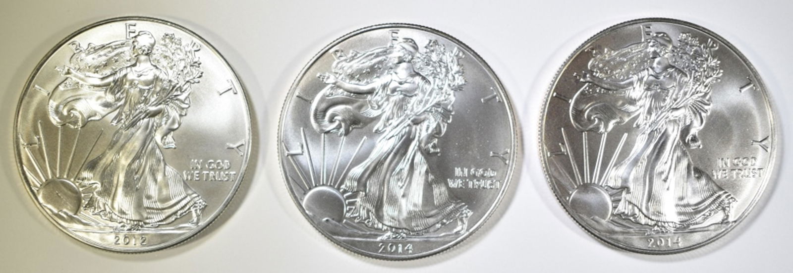 2012 & (2) 2014 BU AMERICAN SILVER EAGLES (1 of 2)